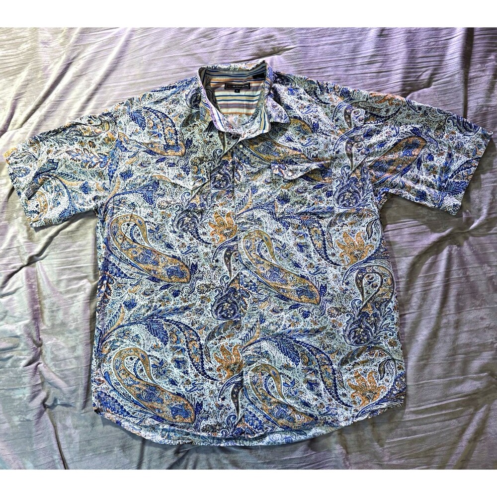 Roper Men's XL Multicolor Paisley Woven Cotton Short Sleeve Button-Up Shirt
